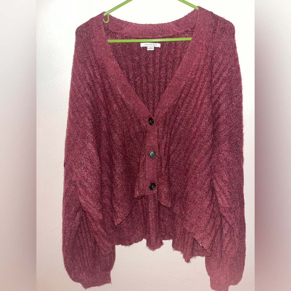 American Eagle Outfitters Maroon Cardigan Slightly Cropped Oversized